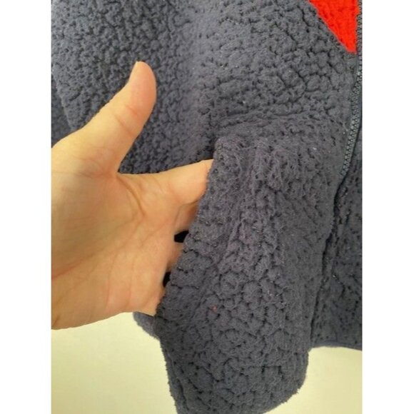 Tommy Hilfiger Hooded Sherpa Colorblock Chevron Full Zip Jacket L Blue Red Retro - Picture 11 of 12